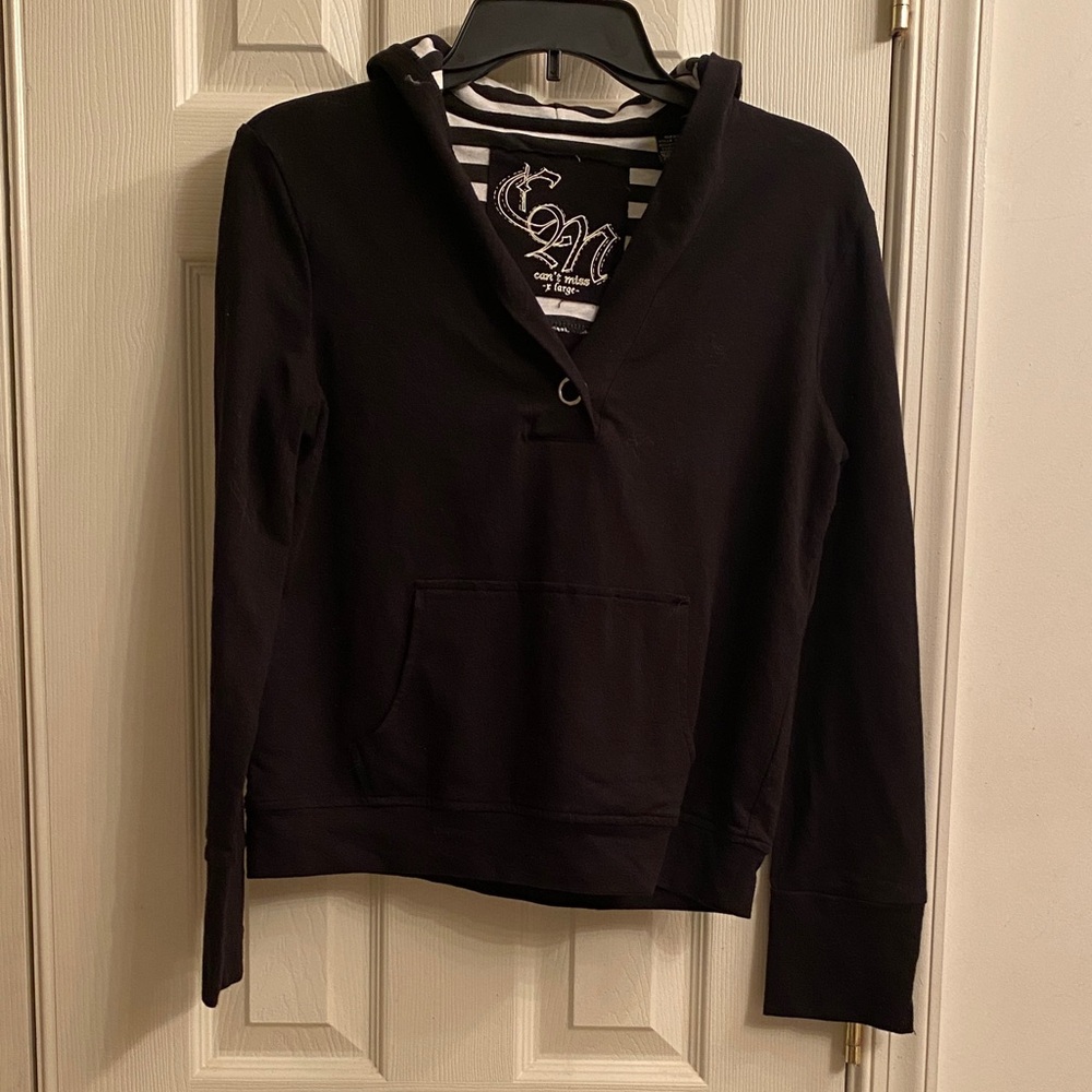 Black Hooded Sweatshirt with Striped Lining